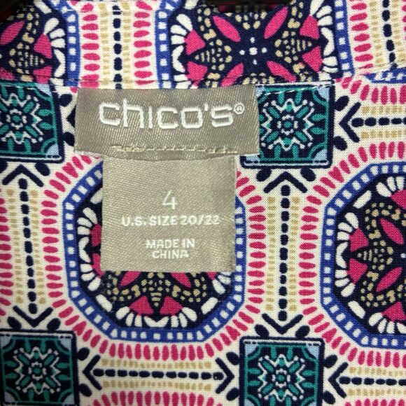 Chicos Medallion Print Shirt Dress Womens Sz 4 / XXL Colorful Jersey Stretch - Picture 6 of 8